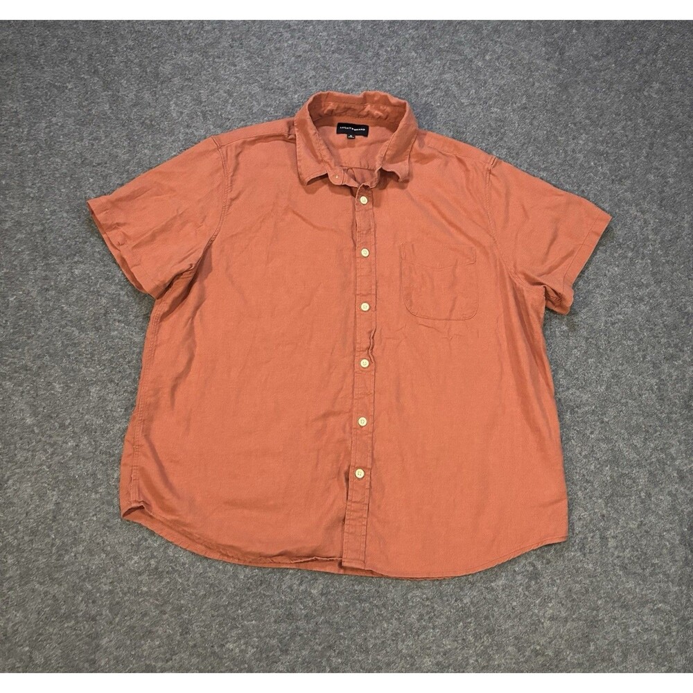 Lucky Brand Shirt Mens XL Button Short Sleeve Linen Blend Orange
